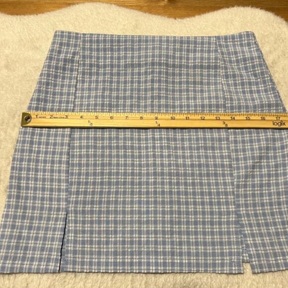 SHEIN Womens Blue Wht Seersucker A Line Mini Skirt with Double Slit Size Medium - Picture 8 of 10